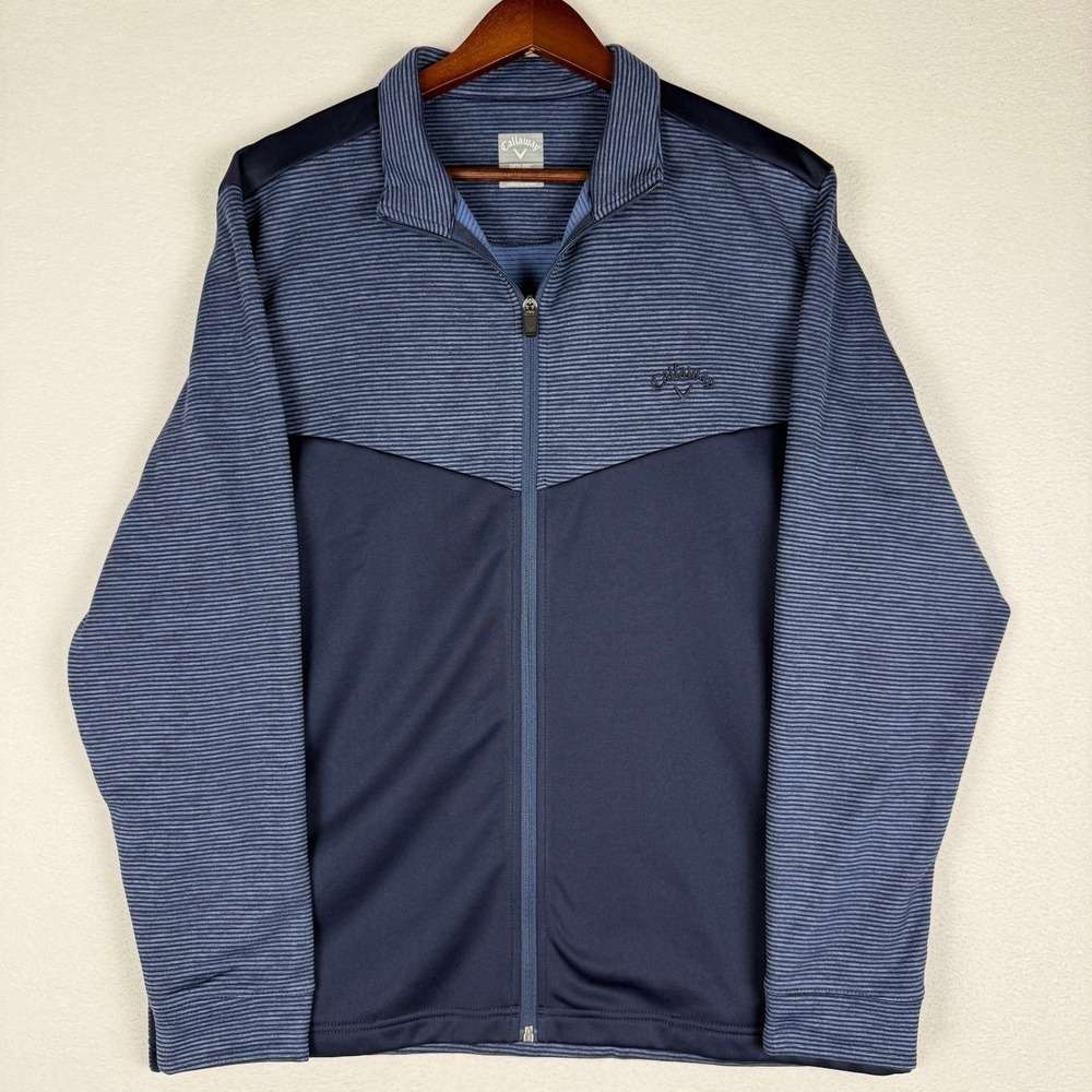 Callaway Sweatshirt Mens M Navy Blue Stripe‎ Colorblock Full Zip Golf Activewear